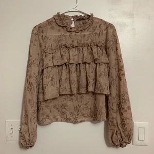 Zara Neutral Brown Babydoll Blouse